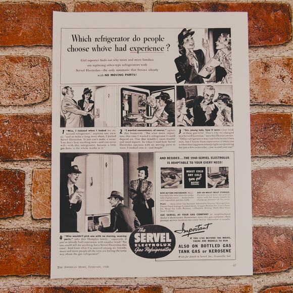 1940 Vintage Servel Gas Refrigerator Print Ad Retro Kitchen Appliance Decor - Picture 16 of 16